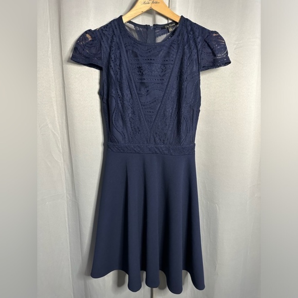 City Studio Navy Lace Fit-and-Flare Dress - Picture 2 of 7